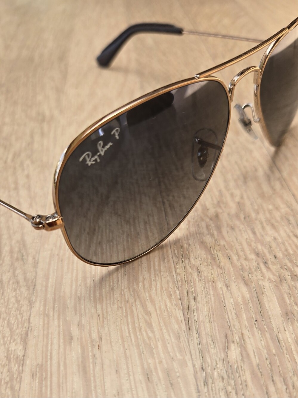Ray-Ban Gold Frame Aviator Sunglasses with Gray Polarized Lenses
